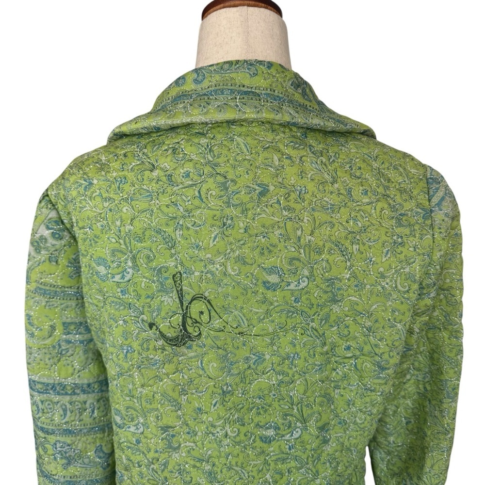 Vintage 90s y2k Tracy Feith Silk Green Paisley Quilted Blazer Jacket sz 2 XS - Picture 8 of 13